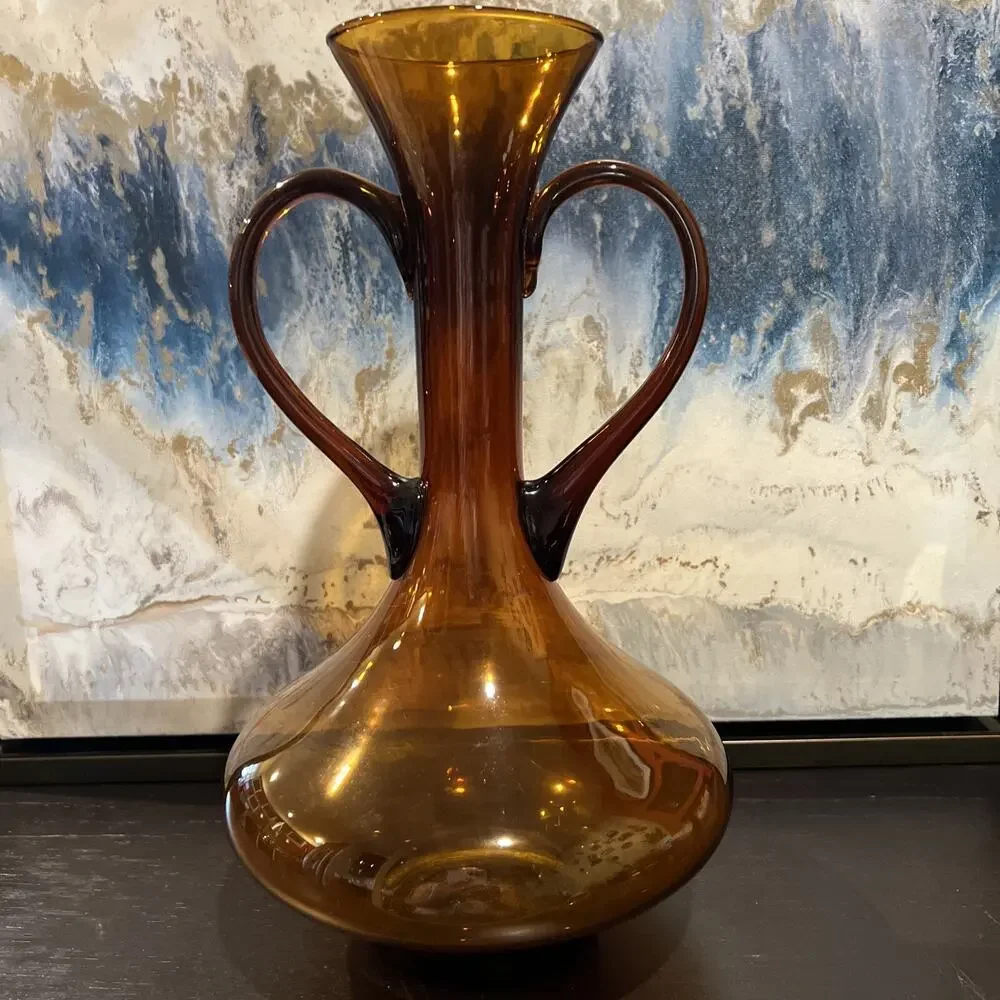 Vintage AMBER HARVEST GOLD Double Handled Mid Century 11.5